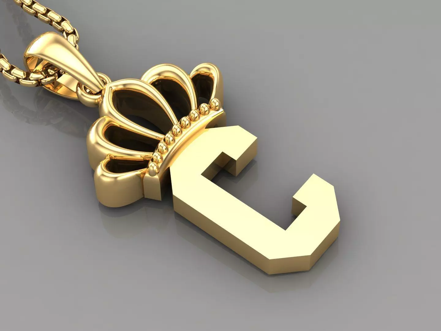C Crown Letter Initial Pendant in 10kt Yellow Gold Cad Design 3D print model_0