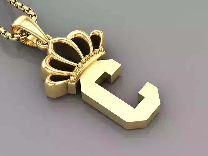 C Crown Letter Initial Pendant in 10kt Yellow Gold Cad Design 3D print model