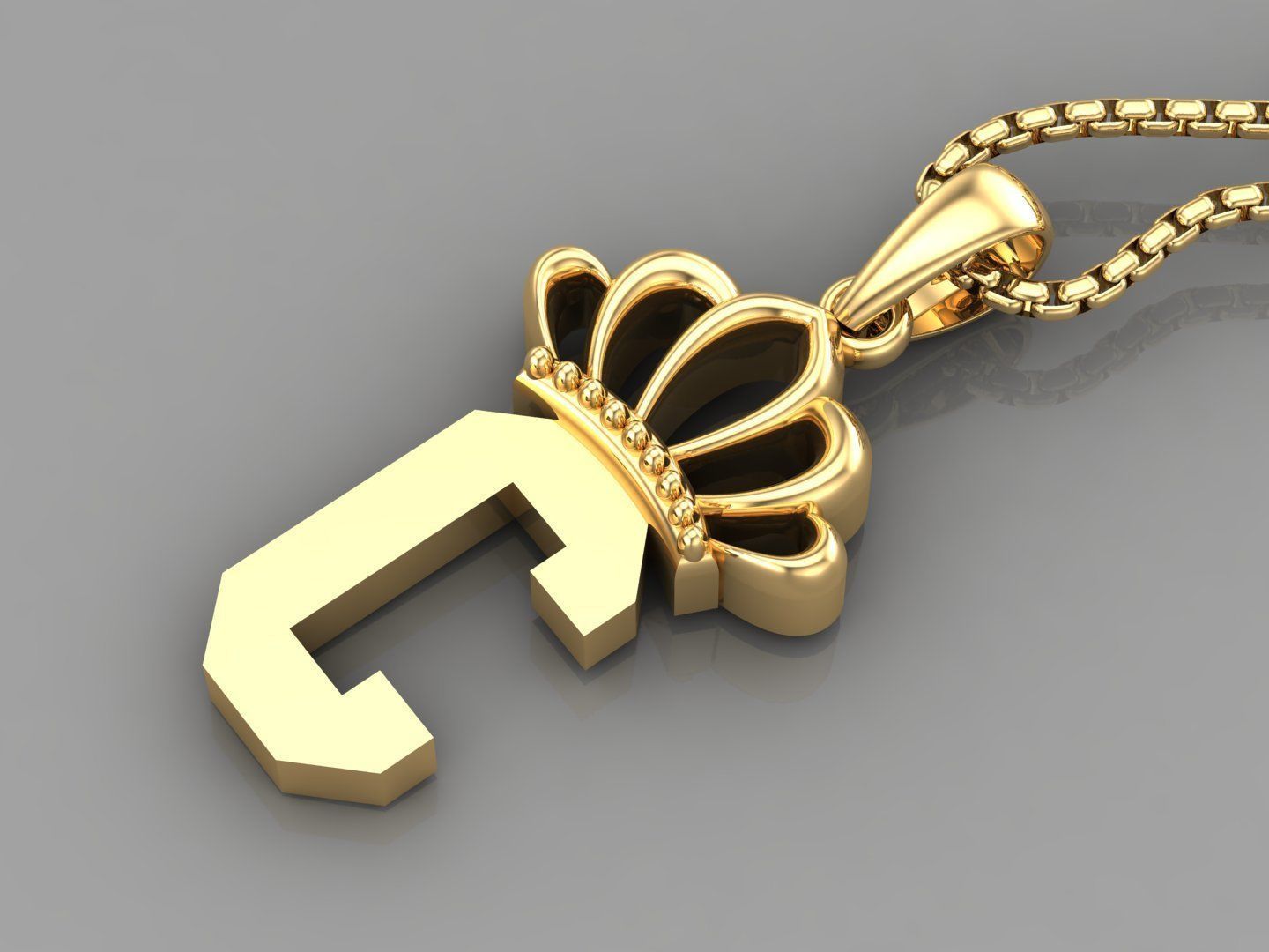 C Crown Letter Initial Pendant in 10kt Yellow Gold Cad Design 3D print model_3