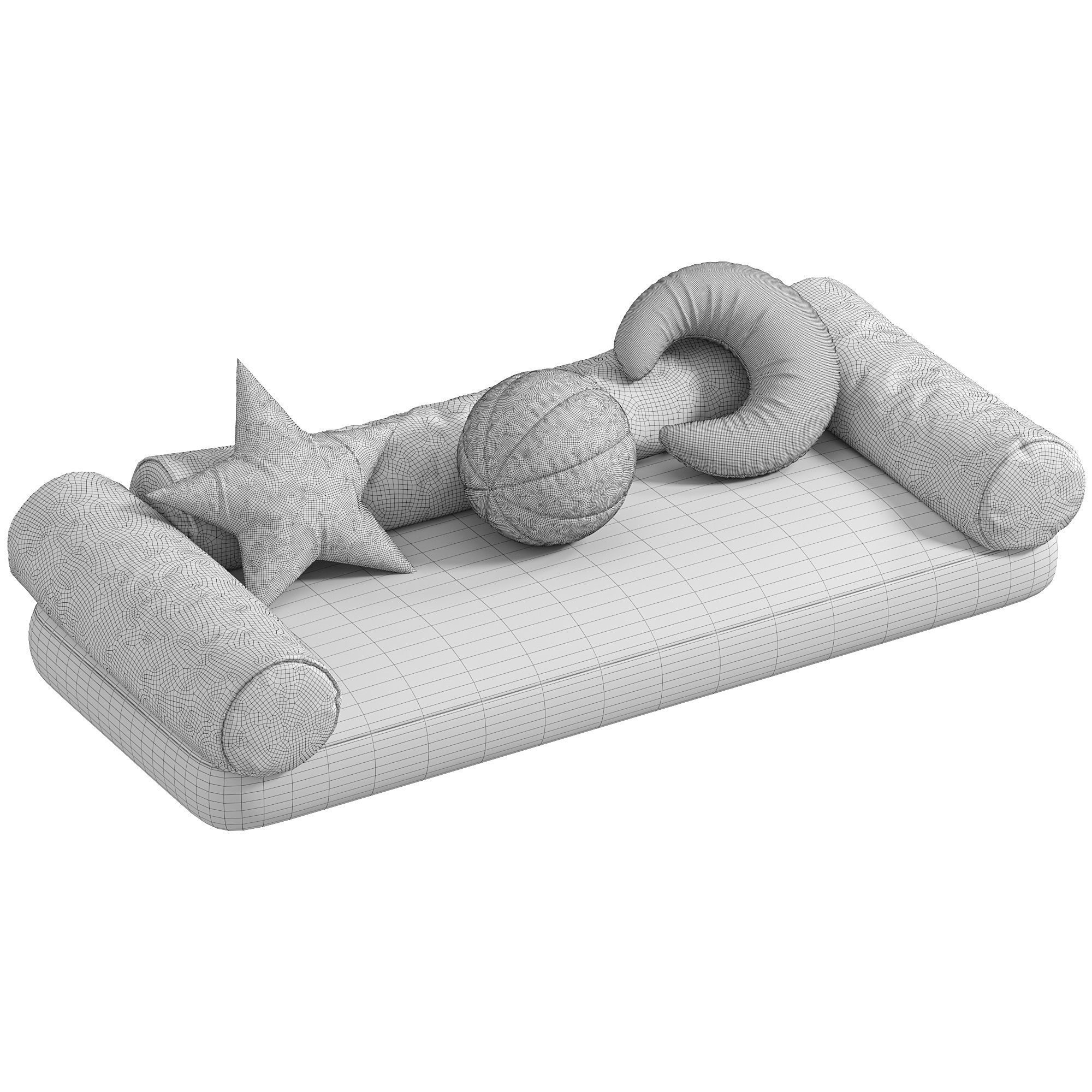 Sofa and Docorative Pillows 3D model_1