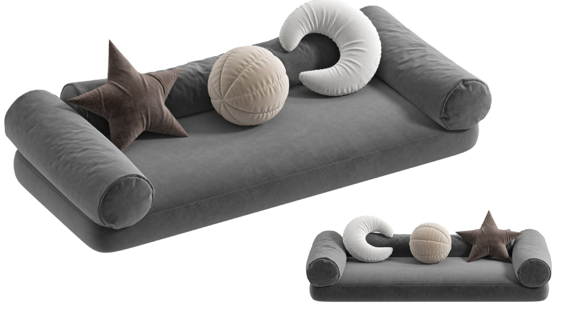 Sofa and Docorative Pillows 3D model_3