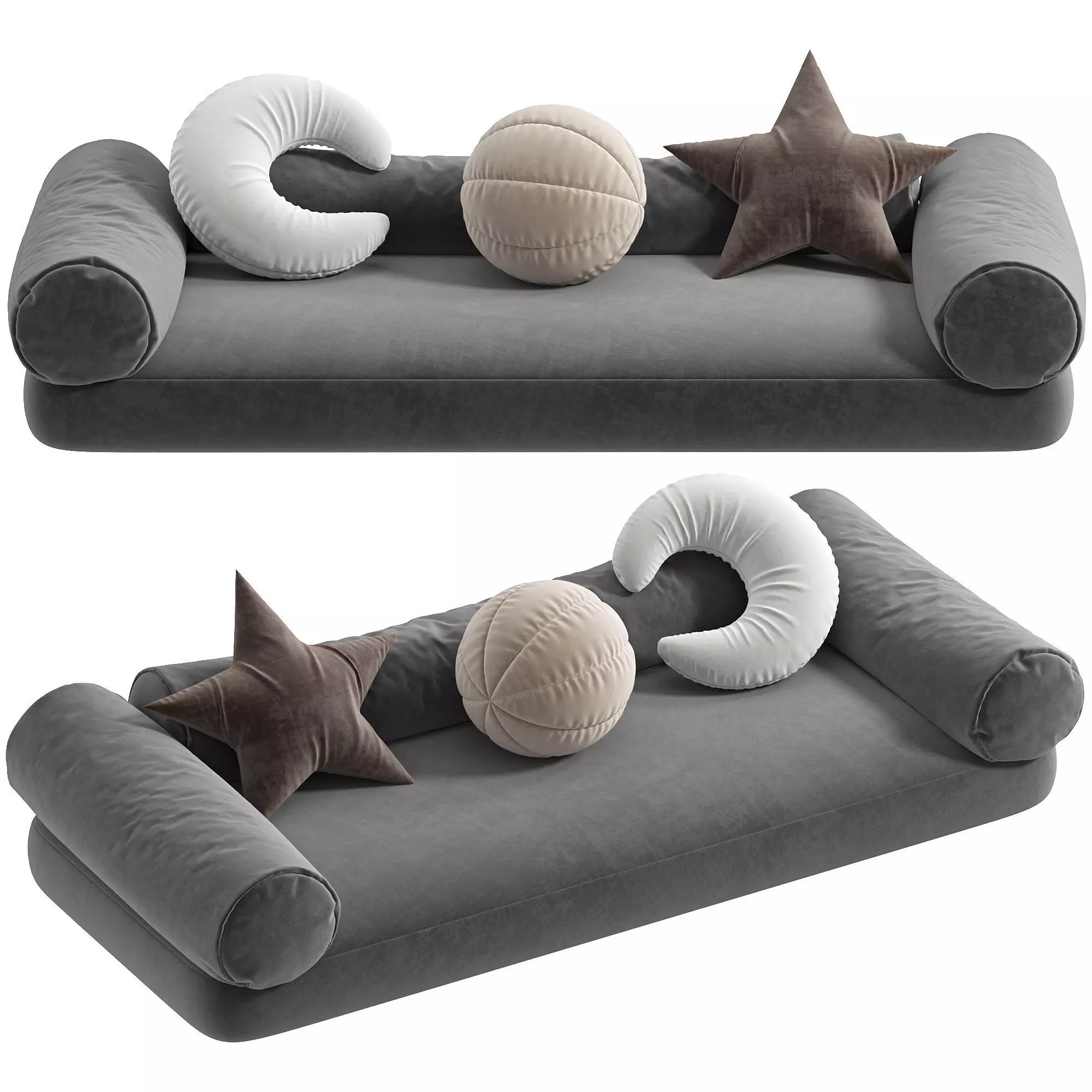 Sofa and Docorative Pillows 3D model_0