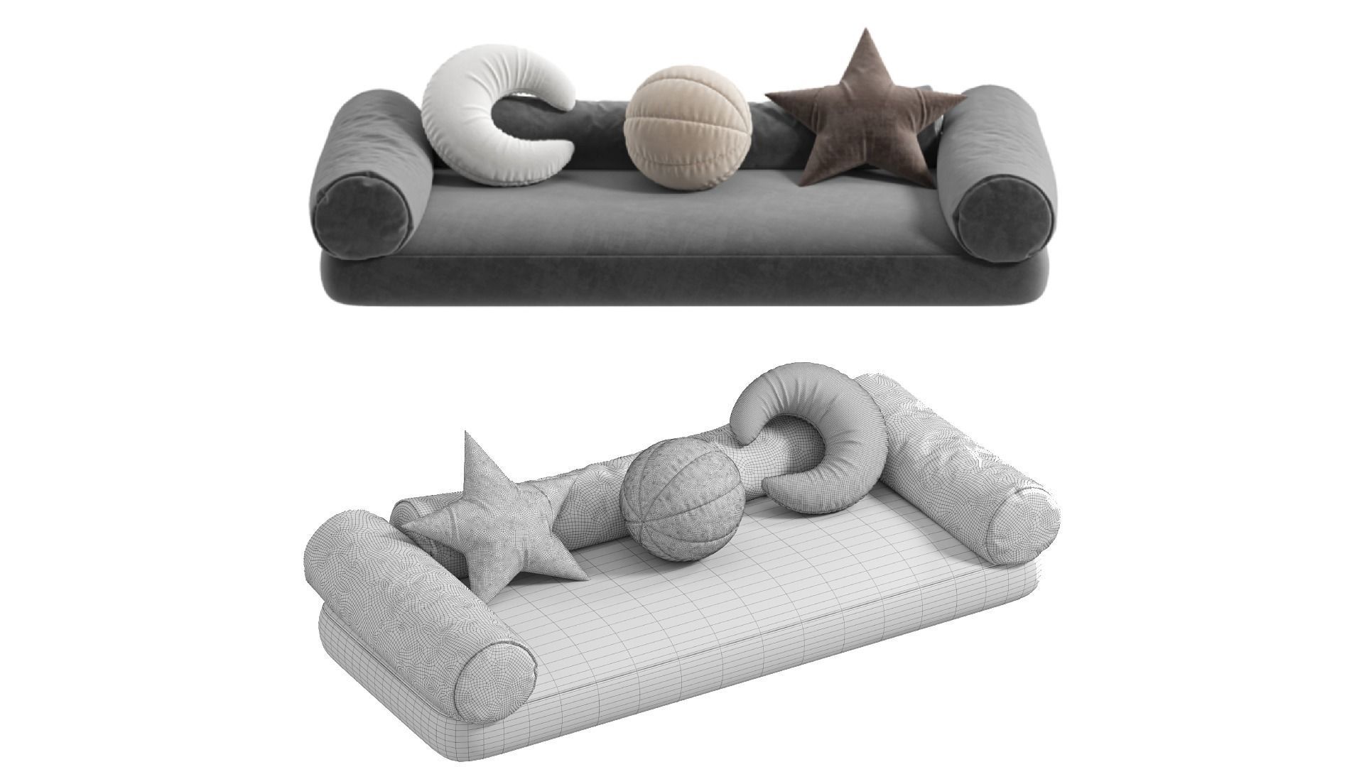 Sofa and Docorative Pillows 3D model_5