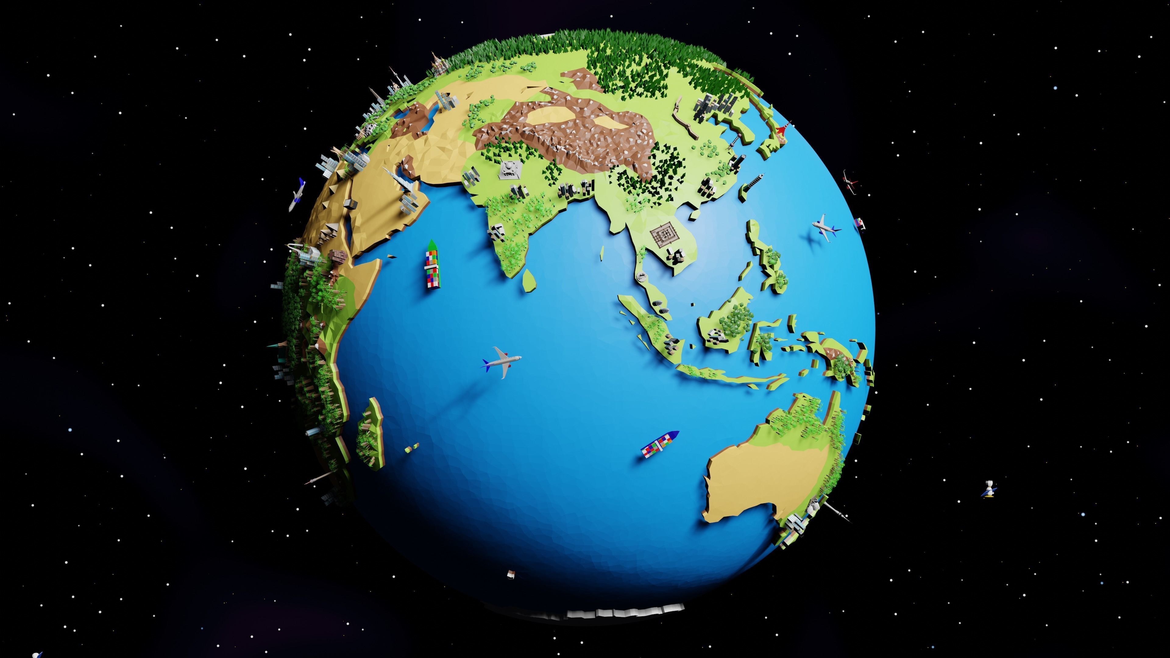 Earth Low-poly 3D model_4