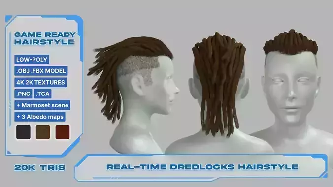 Realtime game ready men dreadlocks hairstyle dreads male hair