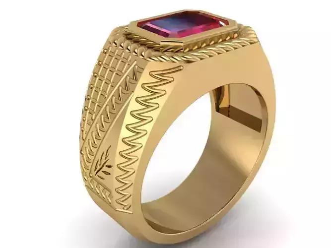 Emerald Cut Rubin Engraving Ring 1479 3D print model