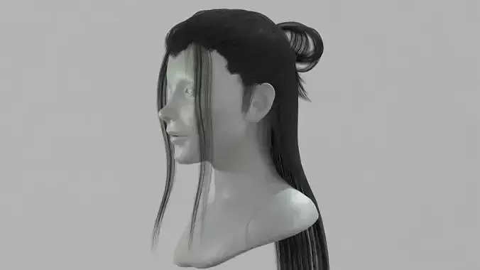 Realtime game ready men warrior hairstyle long male hair