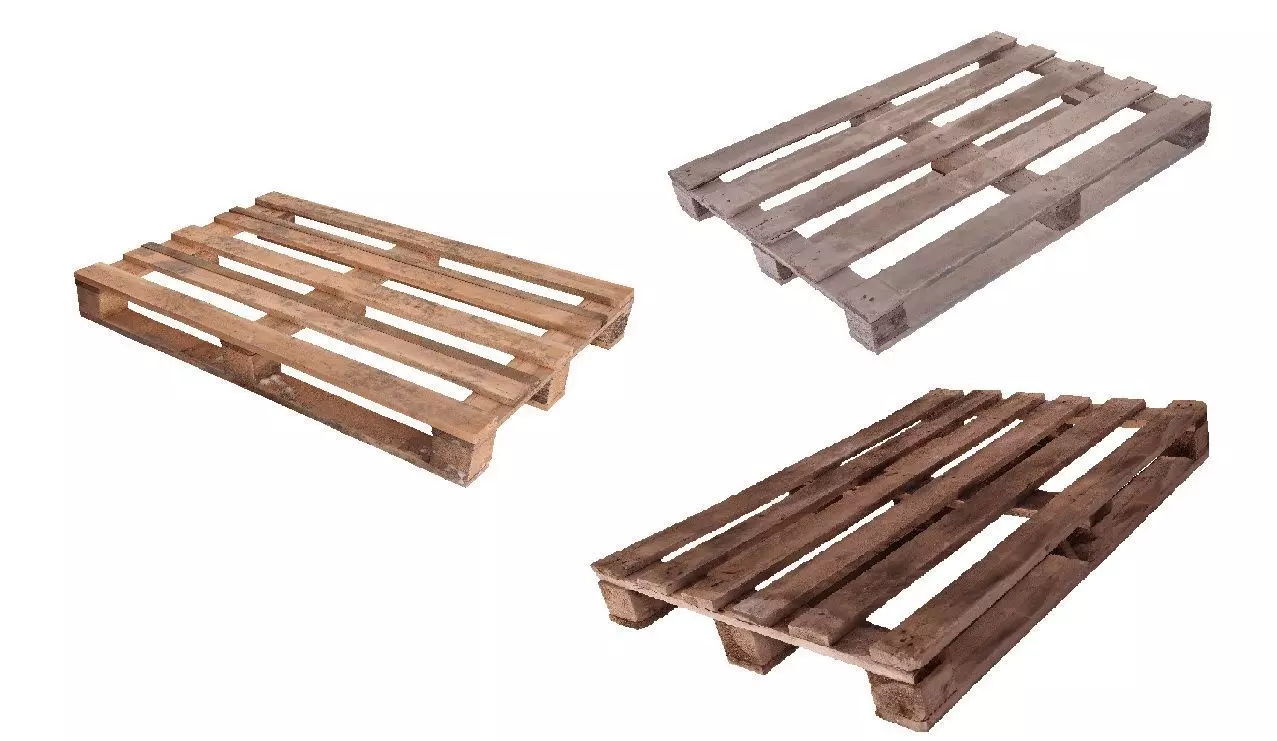 Three cargo wooden pallets 3D model_0
