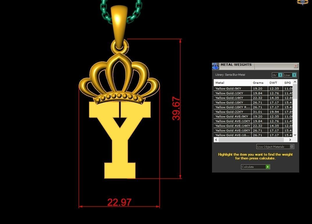 Y Crown initail Letter 3D print model_1