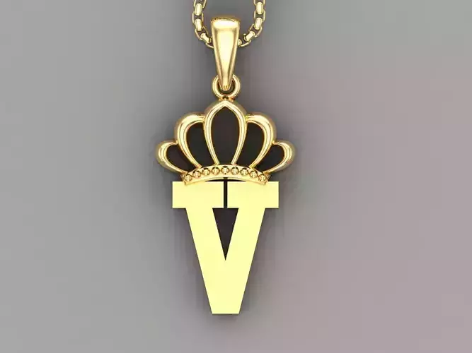 V Crown initail Letter 3D print model