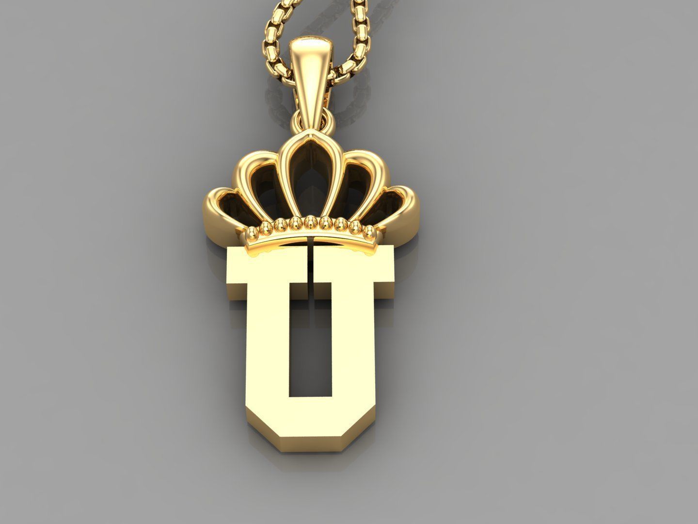 U Crown initail Letter 3D print model_3