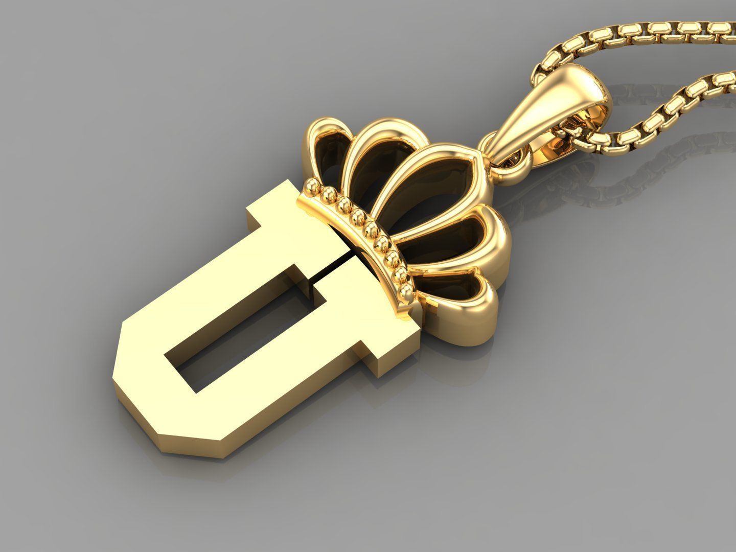 U Crown initail Letter 3D print model_4