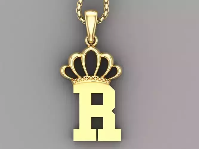 R Crown initail Letter 3D print model