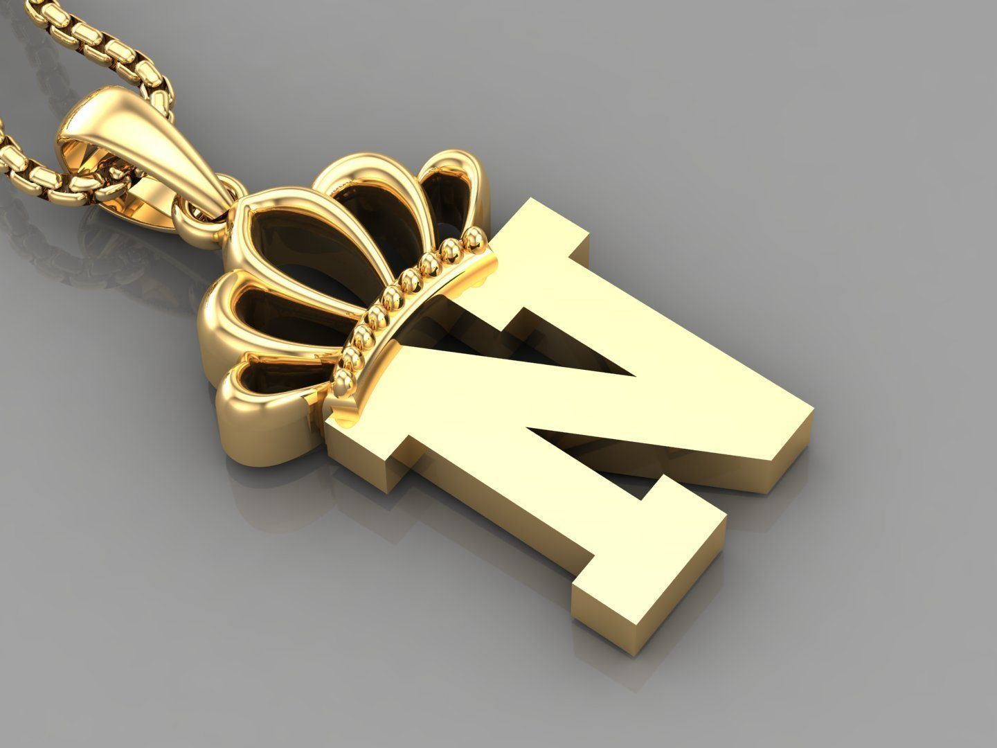 N Crown initail Letter 3D print model_2