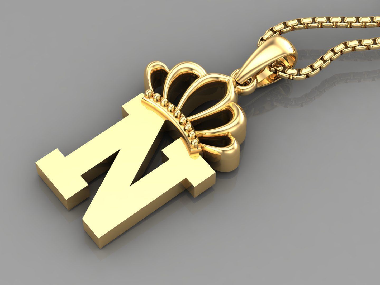 N Crown initail Letter 3D print model_4