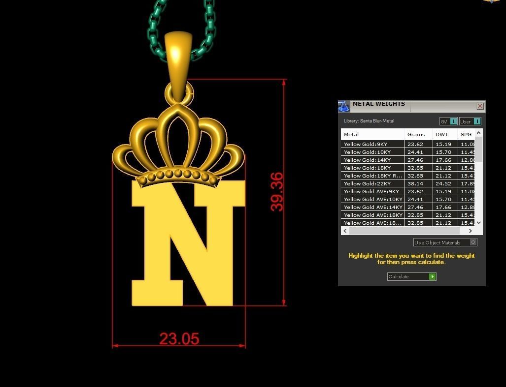 N Crown initail Letter 3D print model_1