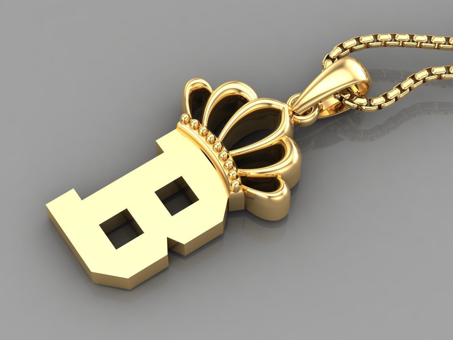 B Crown initail Letter 3D print model_4