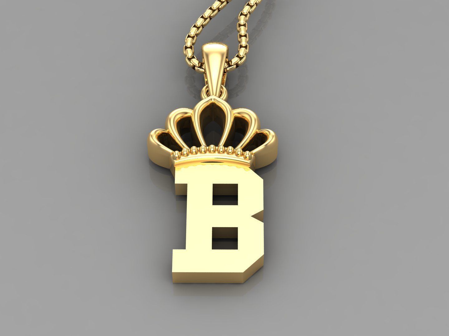 B Crown initail Letter 3D print model_3
