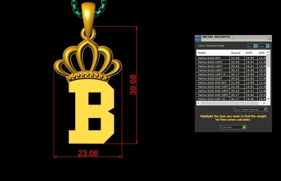 B Crown initail Letter 3D print model_1