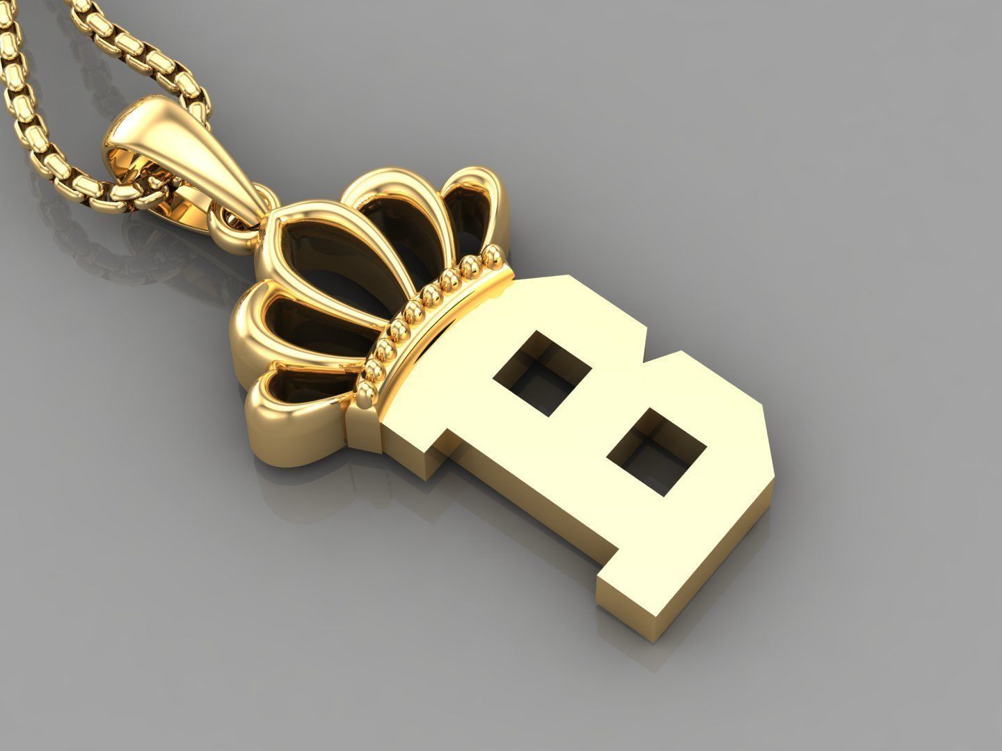 B Crown initail Letter 3D print model_2