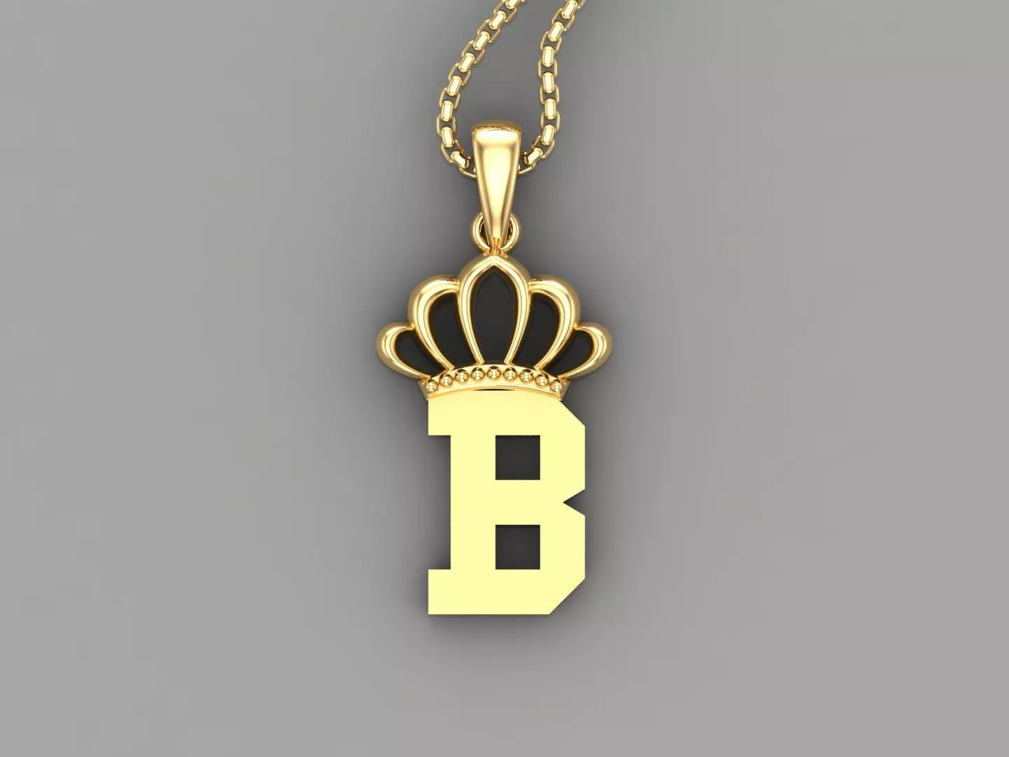B Crown initail Letter 3D print model_0