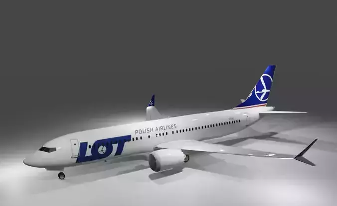 LOT Polish Airlines Boeing 737 MAX 8 3D Model with cockpit Low-poly 3D model