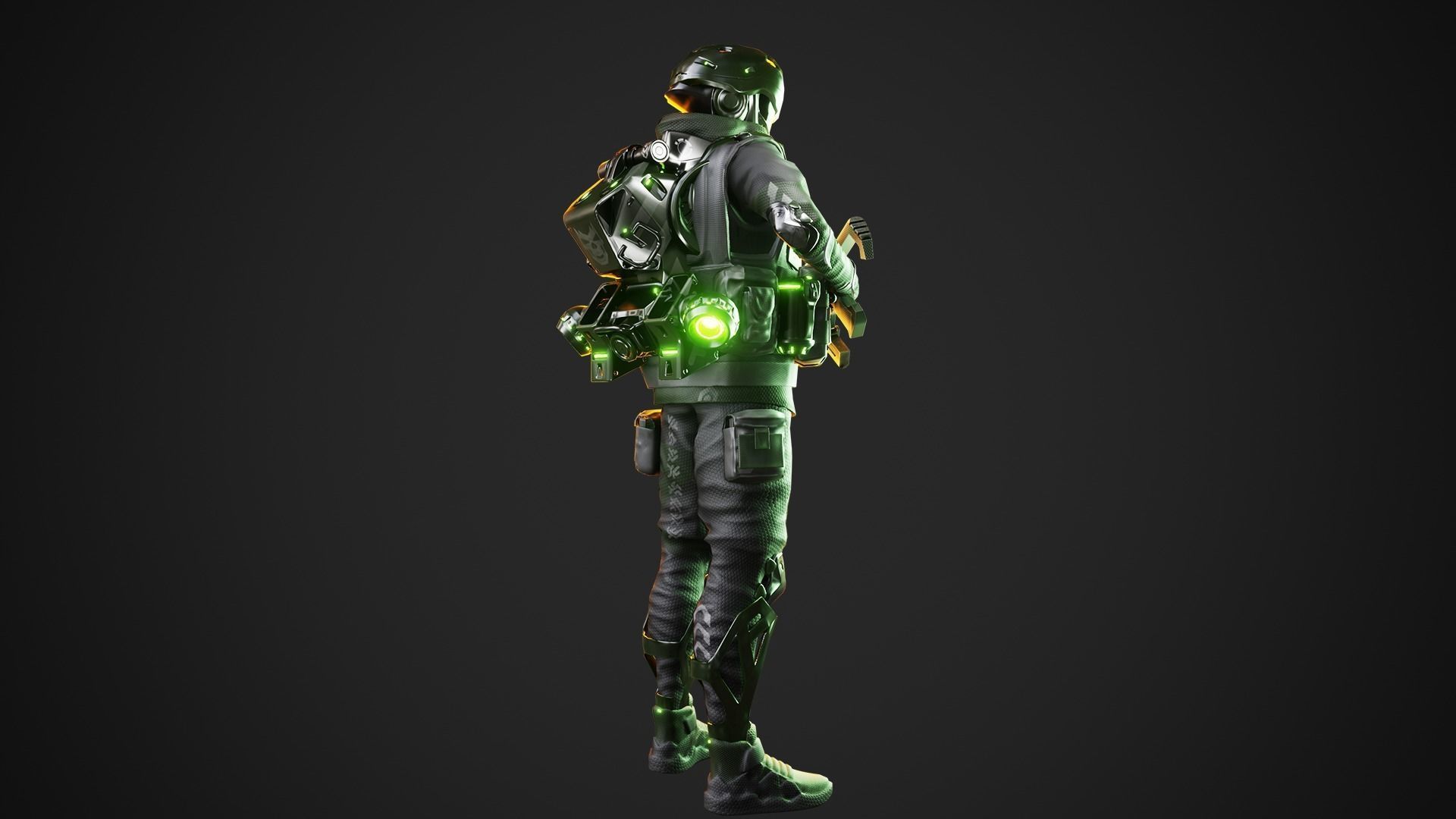 Cyberpunk Green-G Robot Low-poly 3D model_11