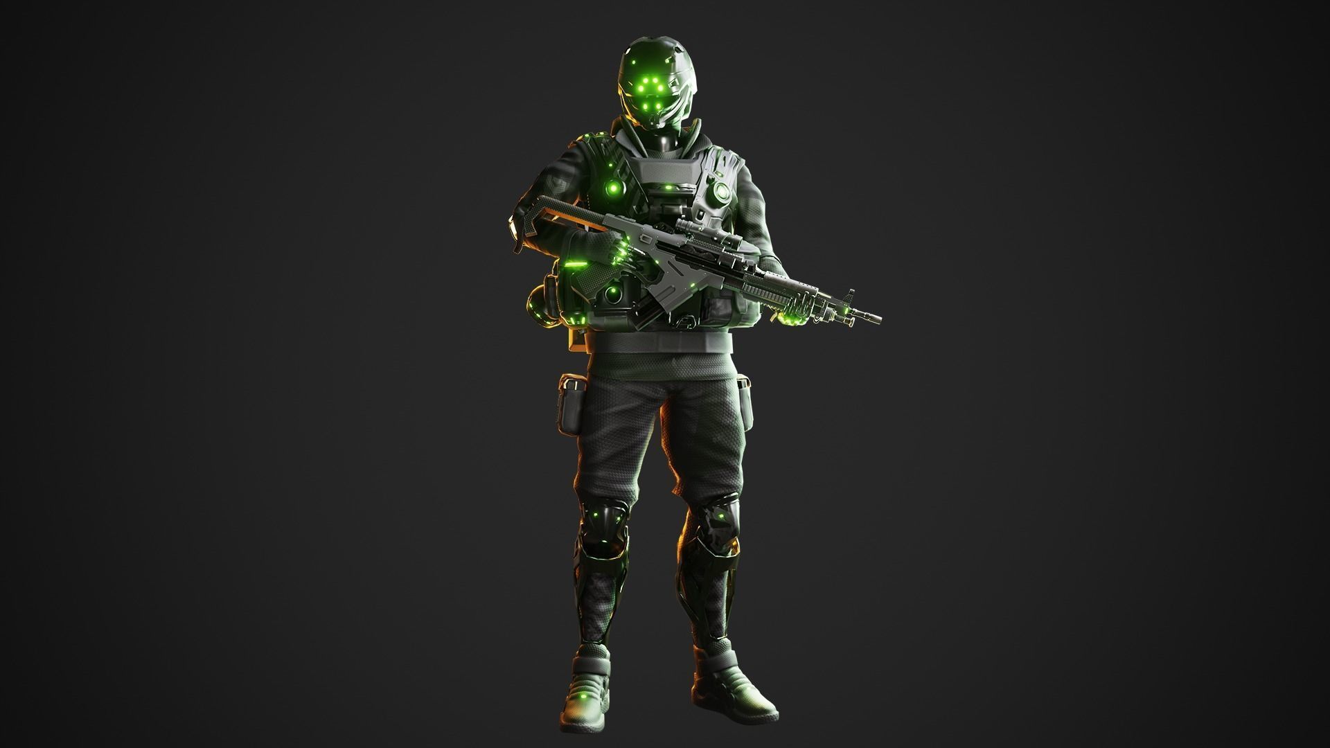 Cyberpunk Green-G Robot Low-poly 3D model_7