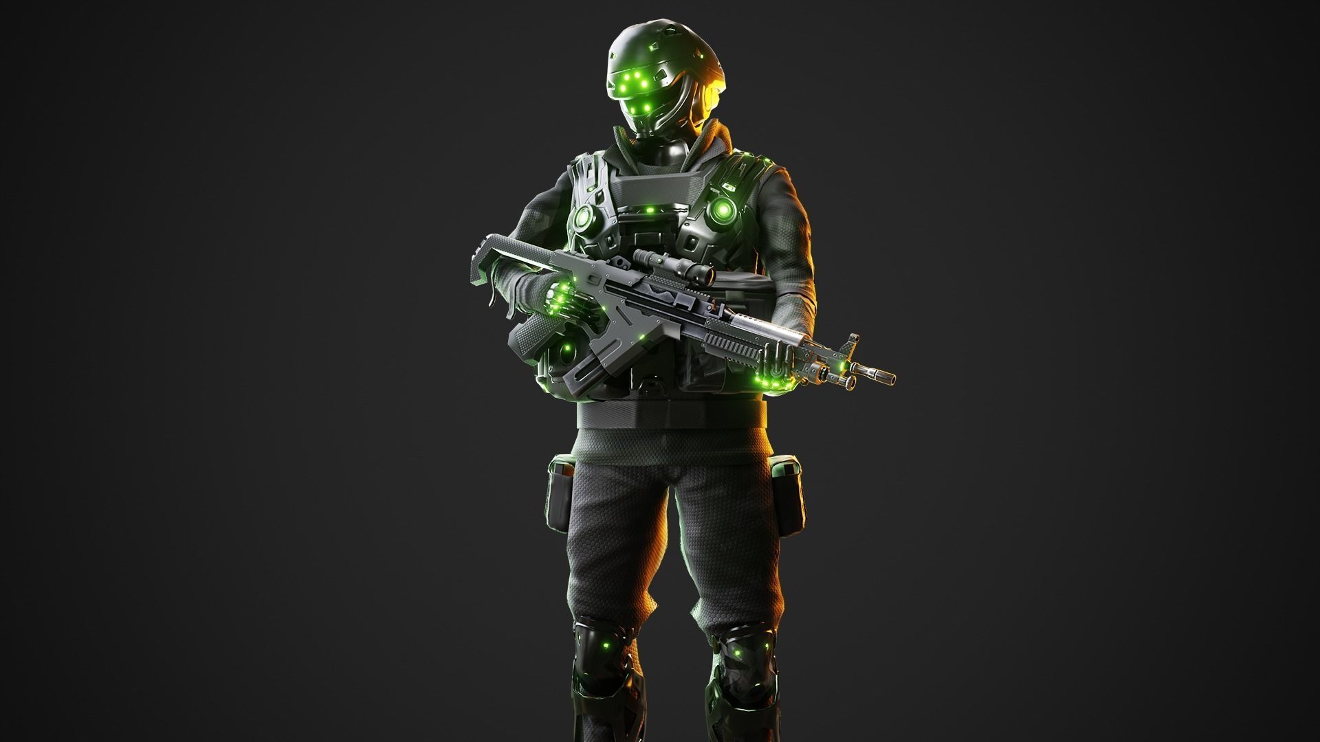 Cyberpunk Green-G Robot Low-poly 3D model_2