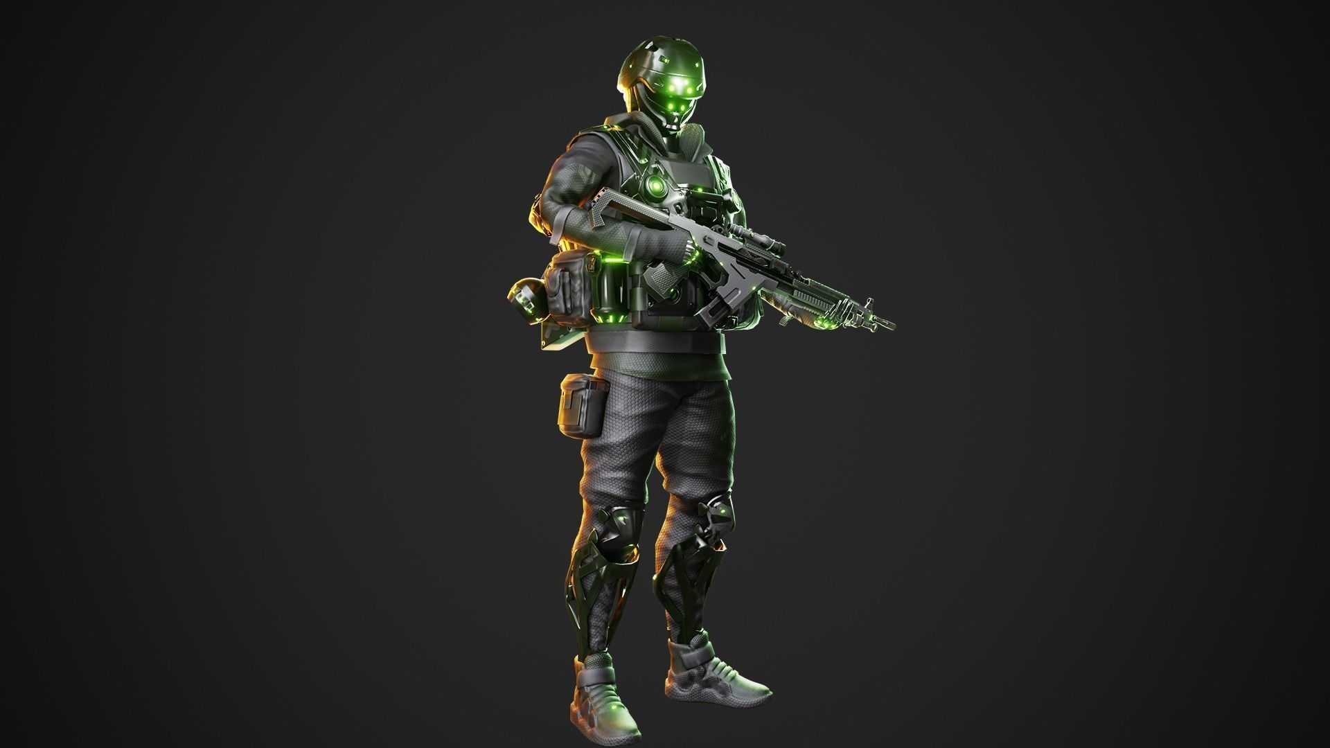 Cyberpunk Green-G Robot Low-poly 3D model_9
