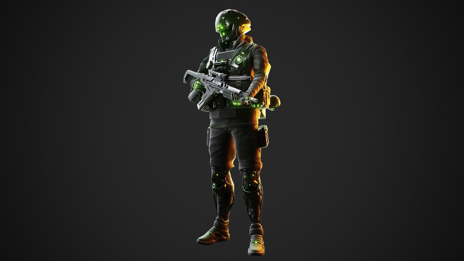 Cyberpunk Green-G Robot Low-poly 3D model_10