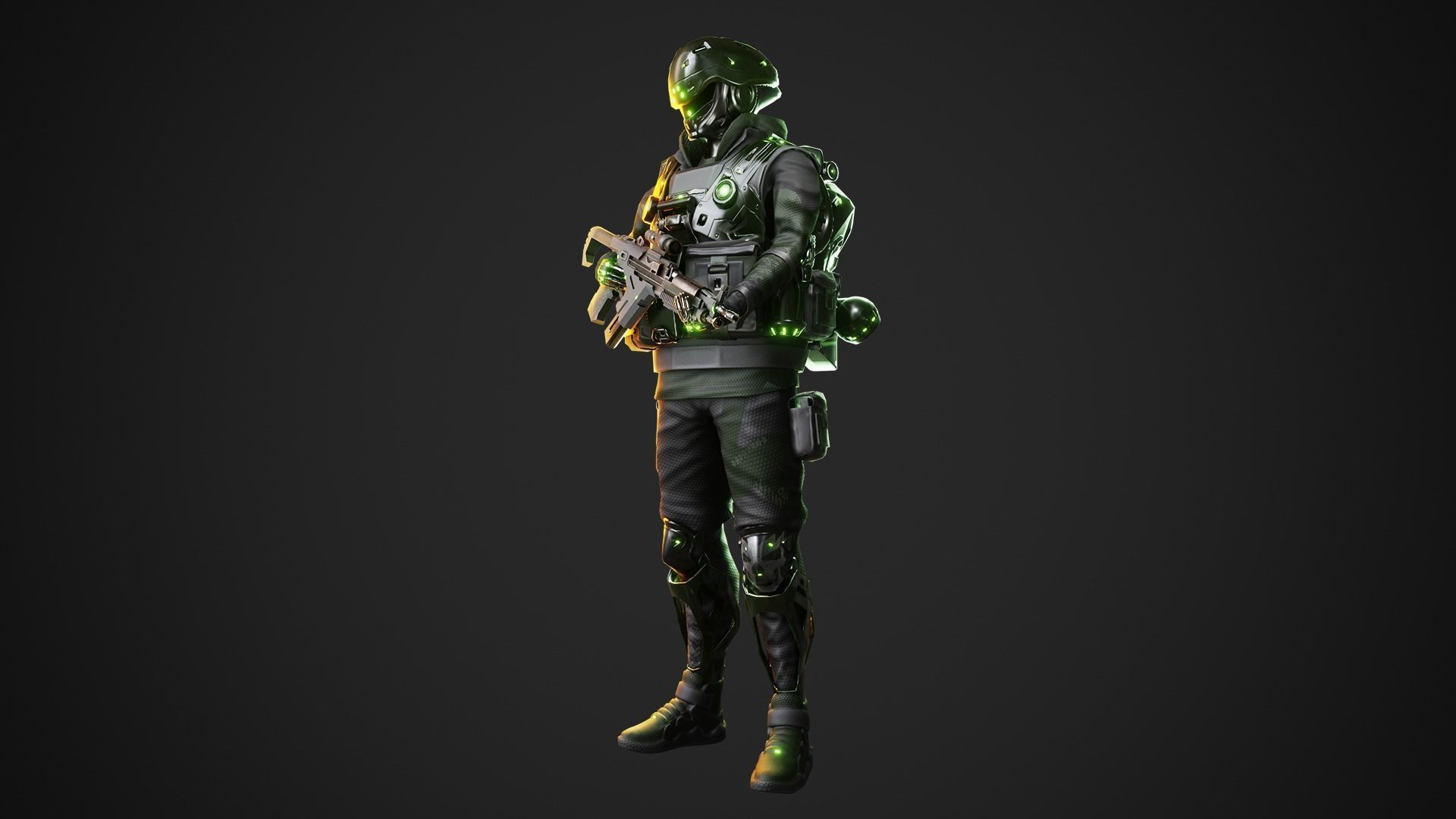Cyberpunk Green-G Robot Low-poly 3D model_8