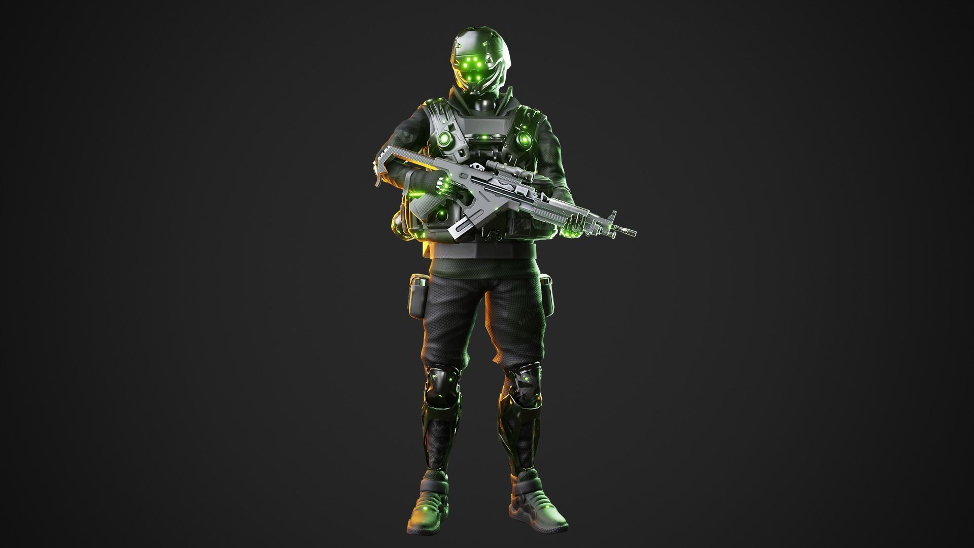 Cyberpunk Green-G Robot Low-poly 3D model_6