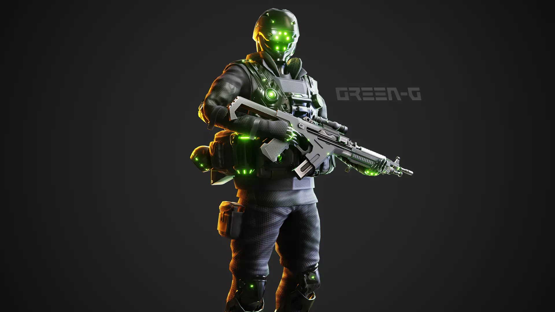 Cyberpunk Green-G Robot Low-poly 3D model_0