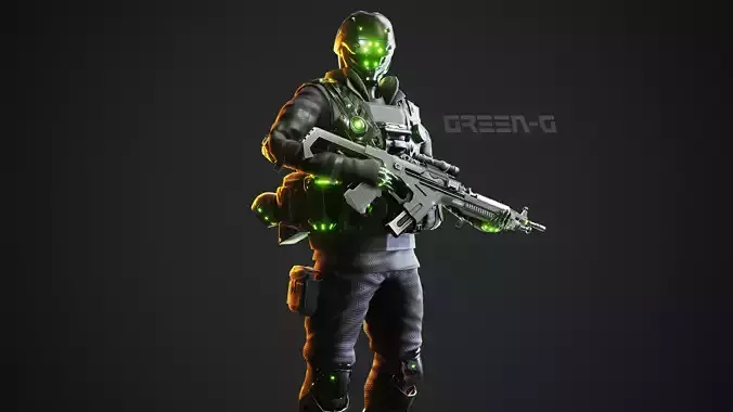 Cyberpunk Green-G Robot Low-poly 3D model