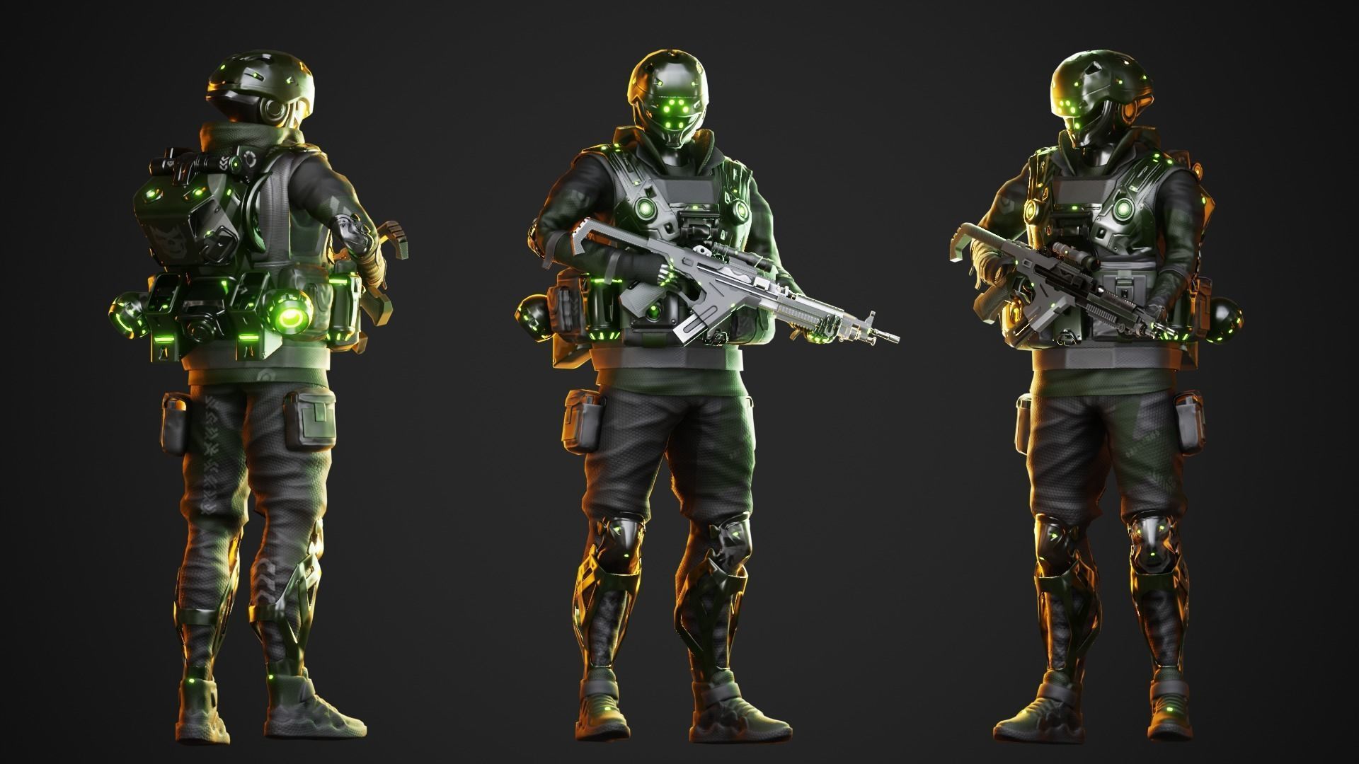 Cyberpunk Green-G Robot Low-poly 3D model_1