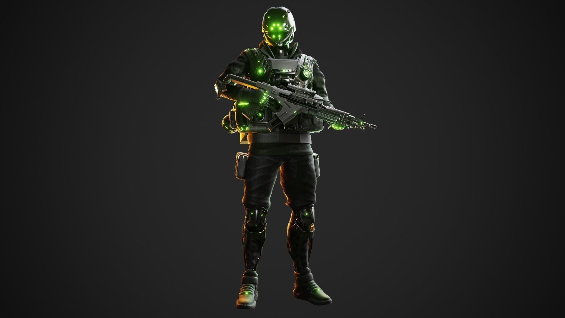 Cyberpunk Green-G Robot Low-poly 3D model_4