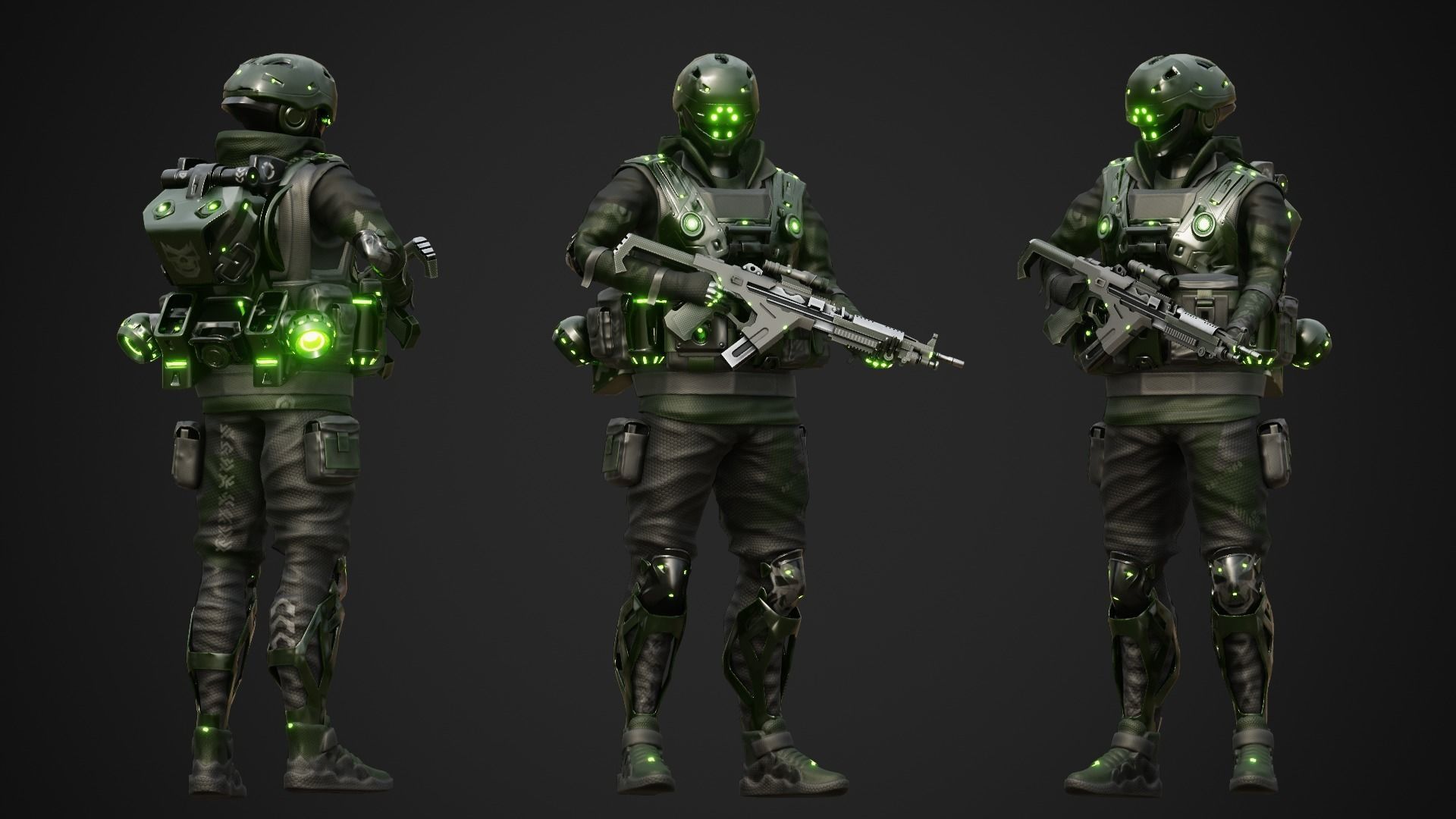 Cyberpunk Green-G Robot Low-poly 3D model_13