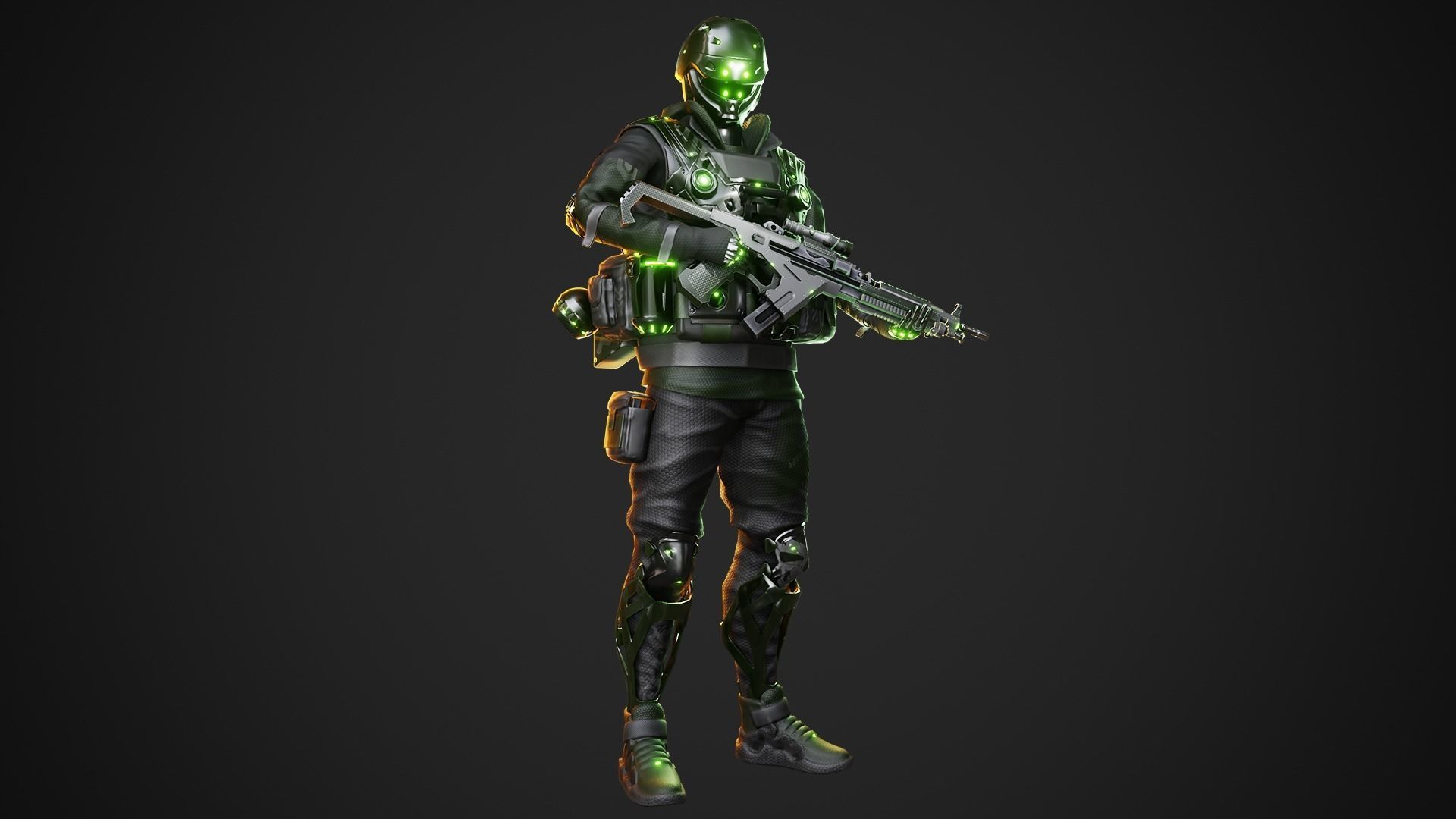 Cyberpunk Green-G Robot Low-poly 3D model_5