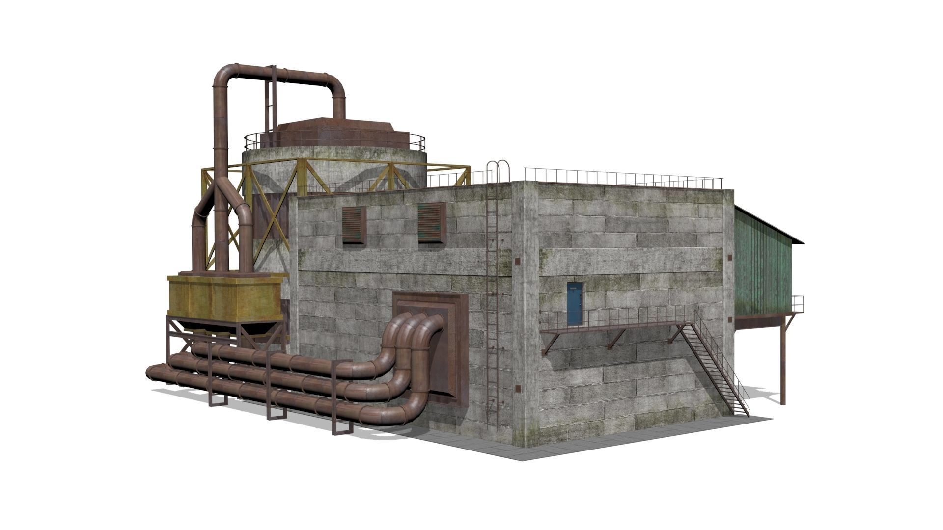  concrete building Low-poly 3D model_1