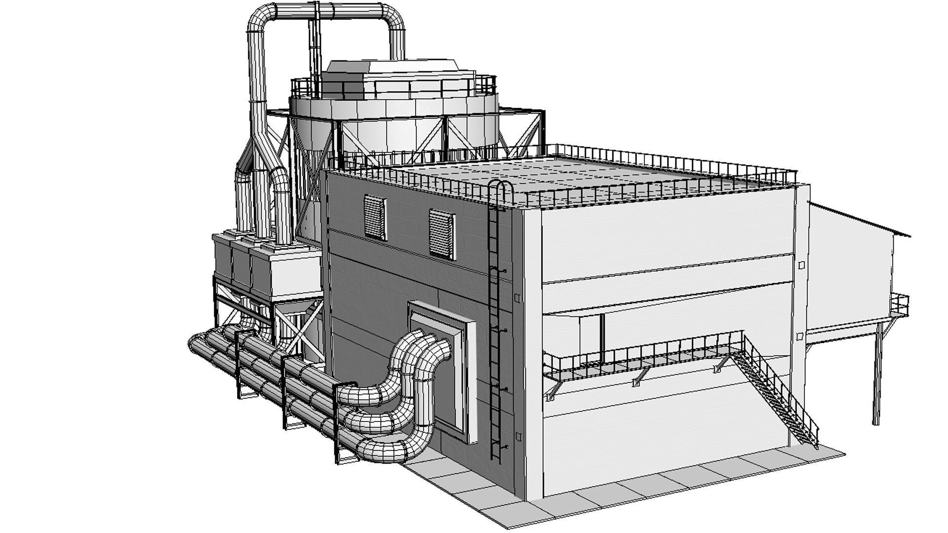  concrete building Low-poly 3D model_10