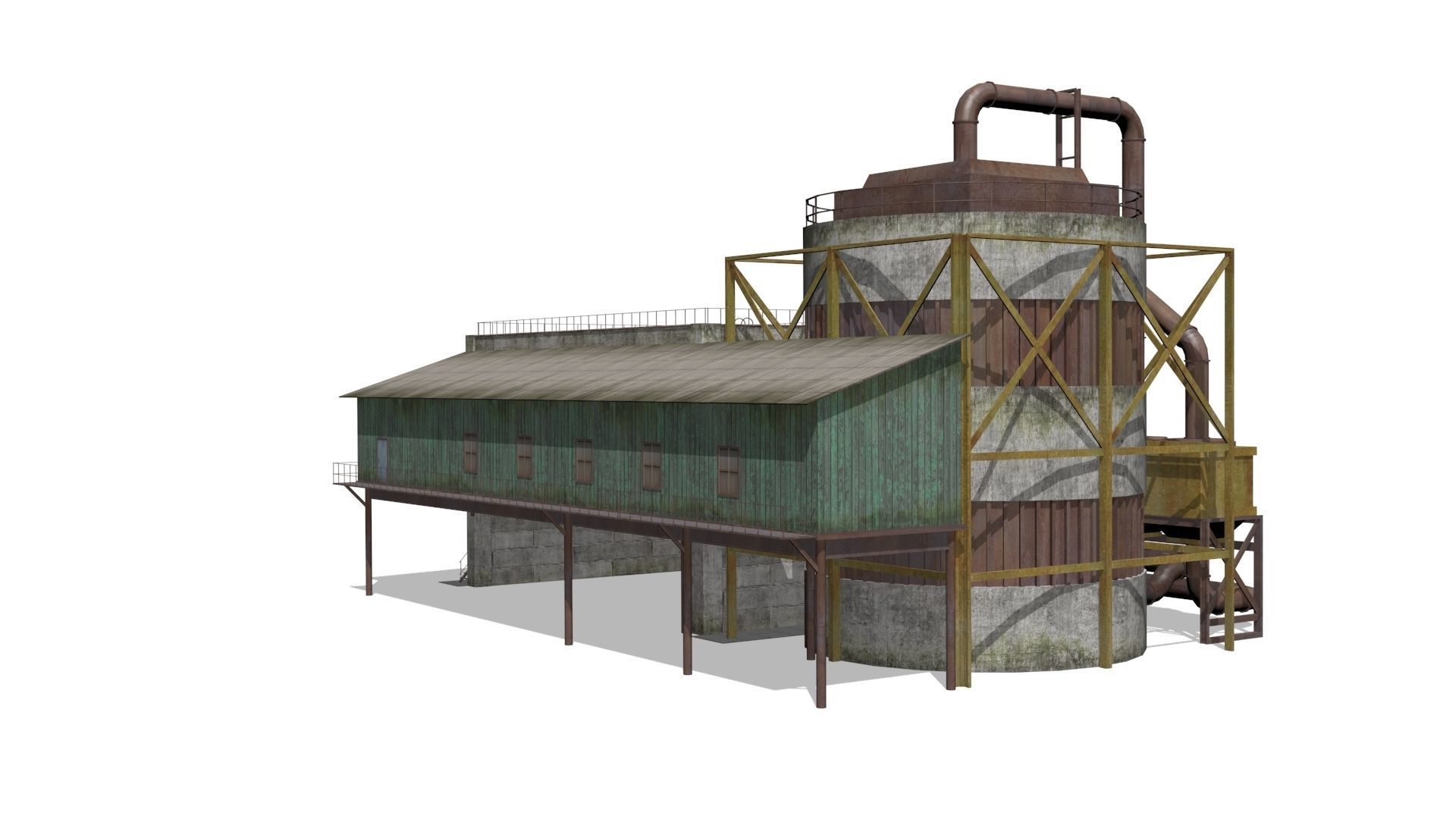  concrete building Low-poly 3D model_4