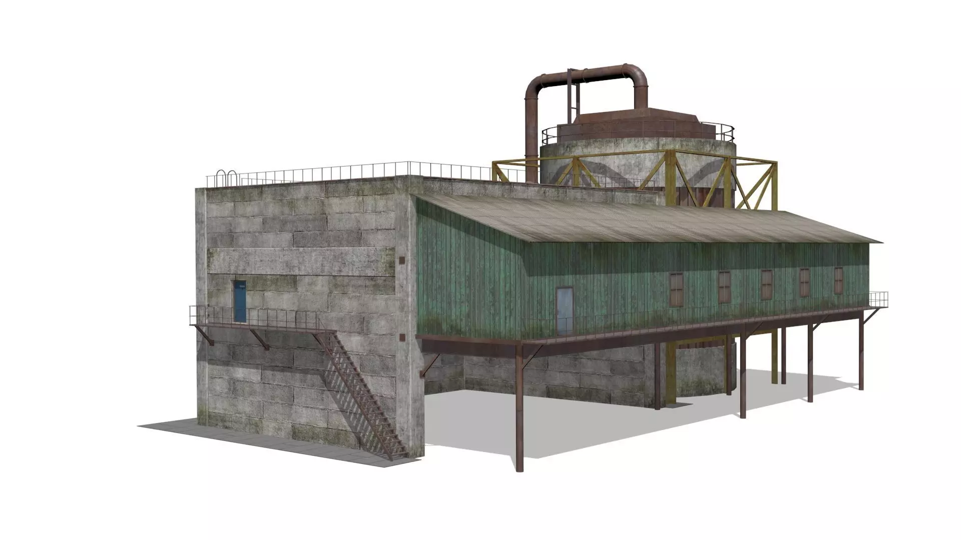  concrete building Low-poly 3D model_0