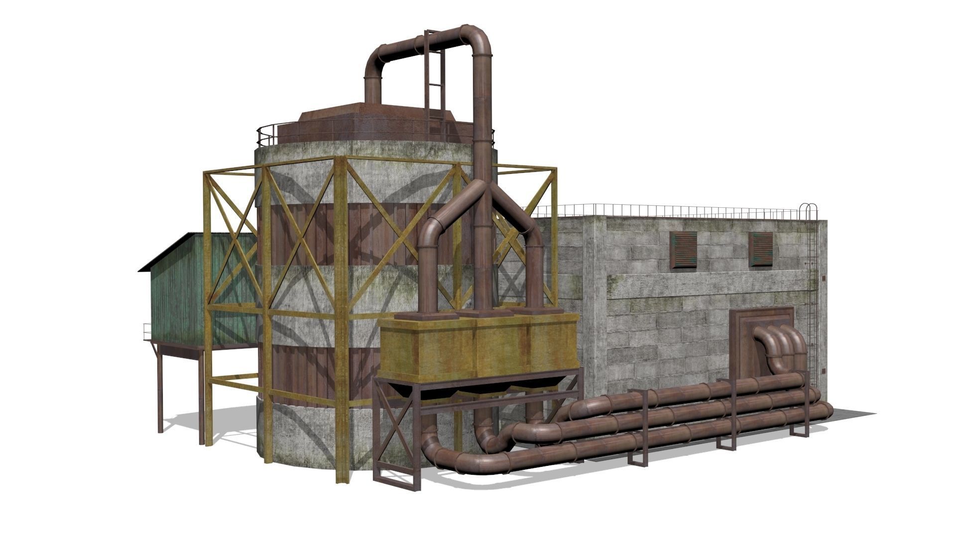  concrete building Low-poly 3D model_2