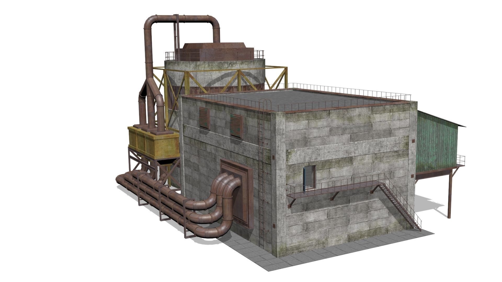  concrete building Low-poly 3D model_7