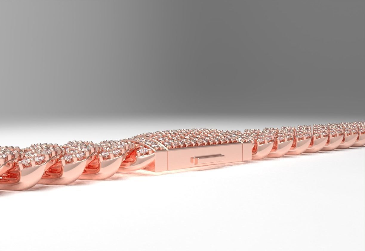 Cuban Link Chain Diamond Bracelet or Neckla 3D print model_1