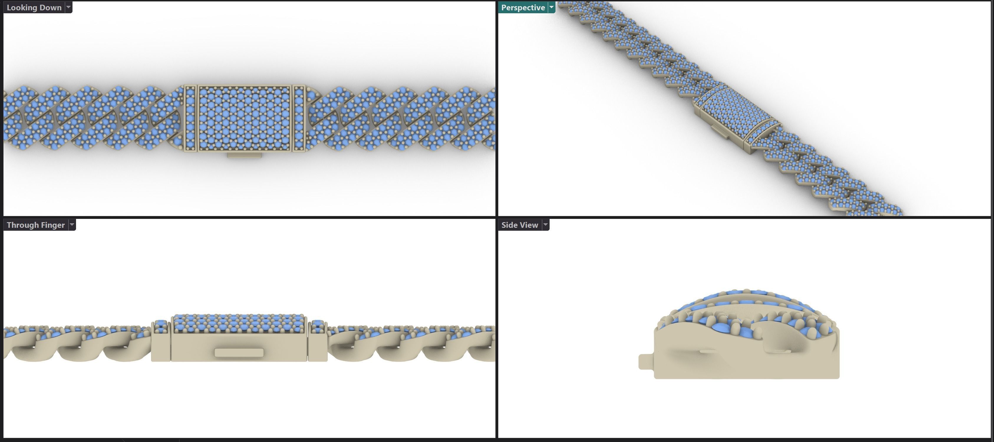 Cuban Link Chain Diamond Bracelet or Neckla 3D print model_3