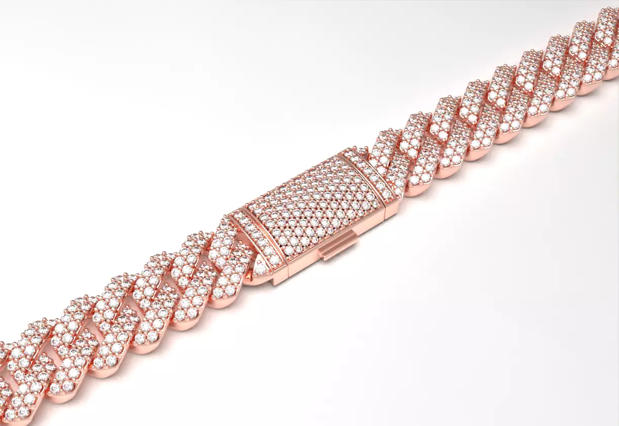 Cuban Link Chain Diamond Bracelet or Neckla 3D print model_0