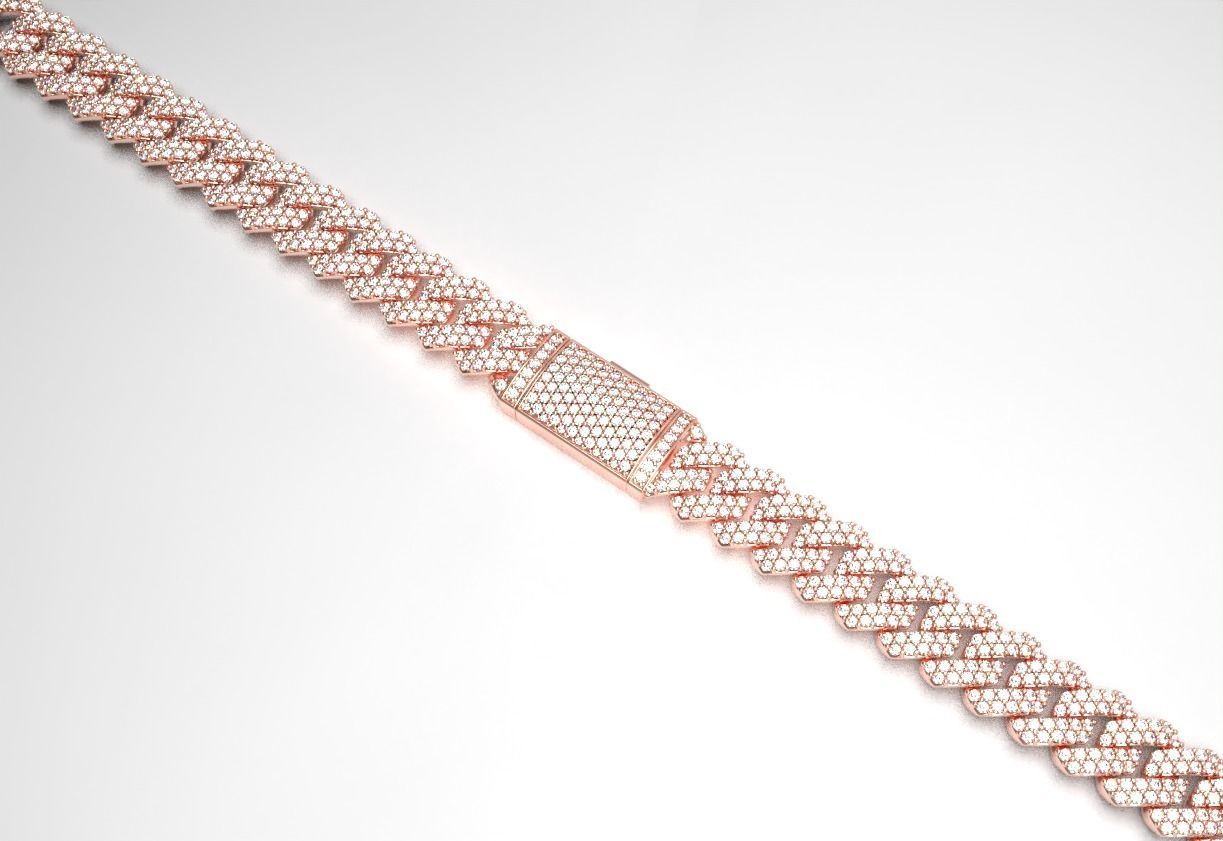 Cuban Link Chain Diamond Bracelet or Neckla 3D print model_2