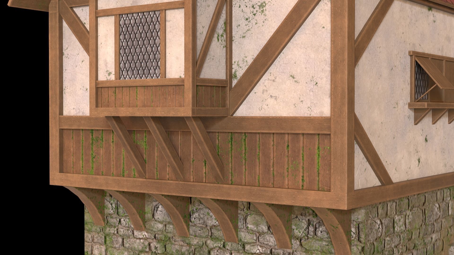 Medievel house Low-poly 3D model_4